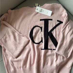 NWT Calvin Klein Pink Crewneck Sweater with Black CK Logo Size XL